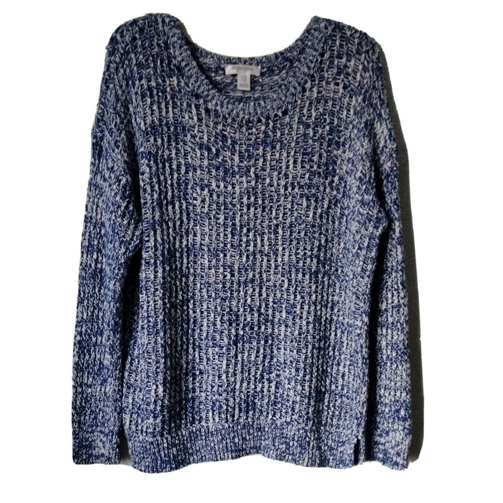 Motherhood Maternity Sweater Wlomens XL Open knit Long Sleeve Blue And W…